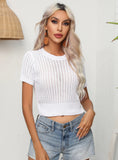 HOLLOW SHORT-SLEEVED ROUND NECK KNITTED TOP