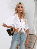 SUIT COLLAR SATIN SHORT SLEEVE SHIRT