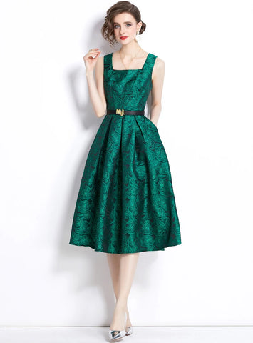 RETRO JACQUARD SLEEVELESS SLIM DRESS