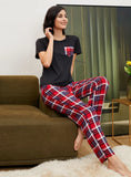 FASHION SHORT-SLEEVED PLAID PAJAMAS SET