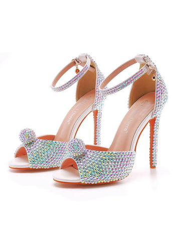 11CM FISHMOUTH HIGH HEEL RHINESTONE SANDALS