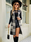 STYLISH LONG SLEEVELESS JACQUARD PLAID VEST SWEATER COAT