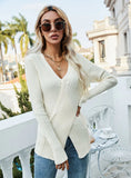 FASHION SOLID COLOR V-NECK PULLOVER CROSS SWEATER