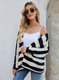 CASUAL BAT SLEEVE KNITTED LOOSE STRIPED COAT