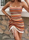 STRIPED KNIT PLEAT STRAPS DRESS