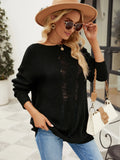 STYLISH SOLID COLOR BUTTONED LOOSE PULLOVER SWEATER