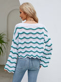 FASHION LONG SLEEVE ROUND NECK KNITTED STRIPED SWEATER