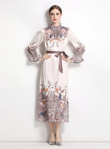 RETRO PALACE HORN SLEEVE SLIM DRESS