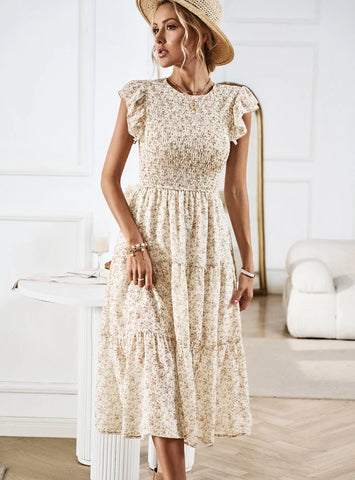 WOMEN SUMMER CHIFFON FLORAL DRESS