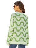 FASHION LOOSE ROUND NECK WAVY JACQUARD CONTRAST SWEATER