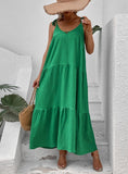 SOLID COLOR SLEEVELESS SUSPENDER LONG DRESS