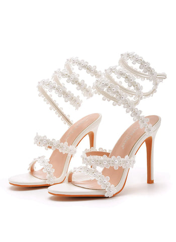 FISH MOUTH WHITE FLOWER HIGH-HEELED SANDALS