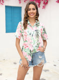 WRINKLED SHORT SLEEVE PLEATED LAPEL PRINTED SHIRT