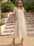SOLID COLOR SQUARE NECK LONG DRESS