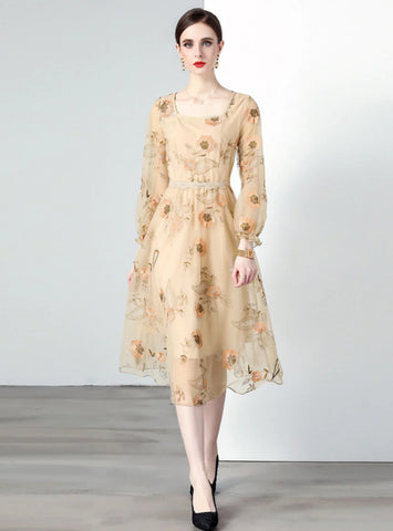 HEAVY EMBROIDERY LONG SLEEVE DRESS