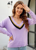CASUAL LOOSE LONG SLEEVE V-NECK KNITTING SWEATER