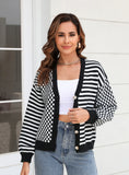 Plaid Stitching Striped Sweater Coat