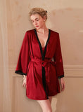 FASHION ICE SILK LONG SLEEVE SILK LACE BATHROBE