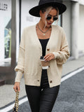 FASHION V-NECK BUTTON SOLID COLOR CARDIGAN SWEATER COAT