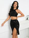 BLACK RETRO TWO-PIECE SEQUINED DRESS