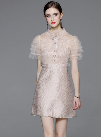 SEQUINED MESH BEADED JACQUARD DRESS