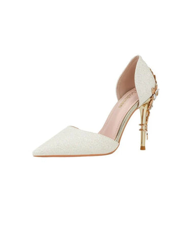METAL FLOWER STILETTO-POINTED SHINY SHOES