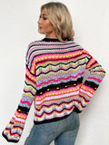 CLASSY LOOSE-FITTING COLOR ROUND NECK STRIPED SWEATER