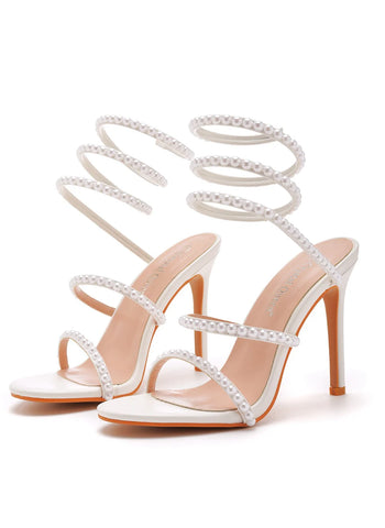 WHITE PEARL FISH MOUTH HIGH-HEELED SANDALS