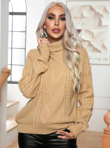 GLAMOROUS TWIST HIGH-NECKED TWISTED LOOSE LONG-SLEEVED SWEATER