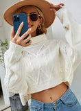 FASHION SOLID COLOR TWISTED LOOSE TURTLENECK SWEATER
