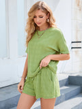SHORT-SLEEVED HOME CLOTHES WAFFLE TWO-PIECE SUIT