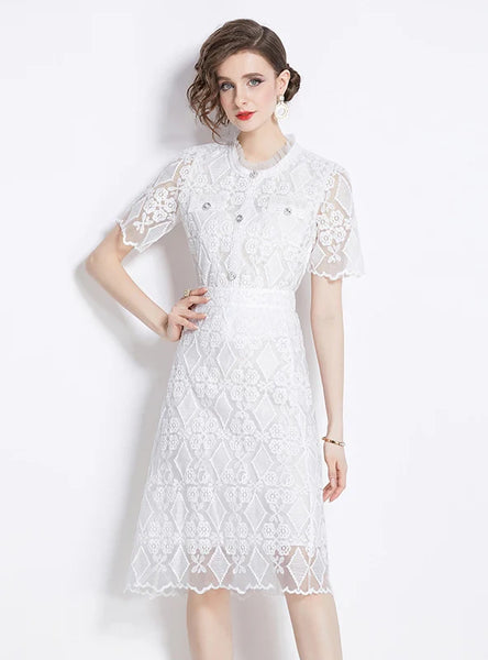 EMBROIDERED LACE BLOUSE+PENCIL SKIRT SUIT