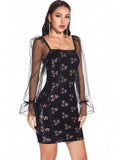 MESH LONG SLEEVE SEQUINED DRESS