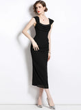 FOLDING TUBE TOP SLIM WAIST DRESS