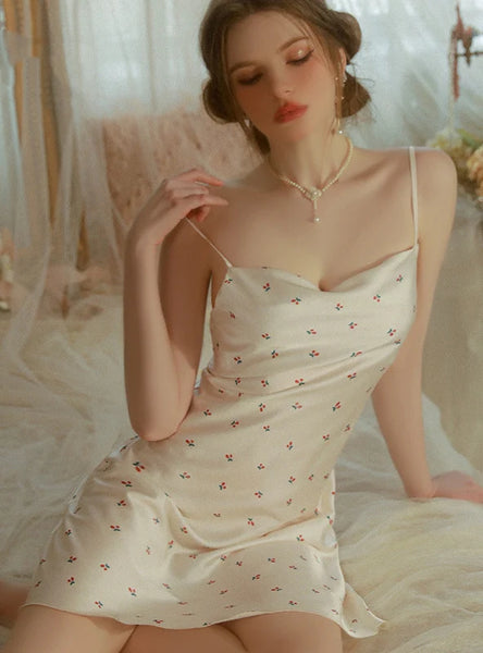 SEXY FLORAL ICE SILK SUSPENDER NIGHTDRESS