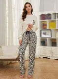 FASHION LONG SLEEVE LEOPARD PRINT PAJAMAS TWO-PIECE SUIT