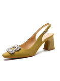 SQUARE-HEADED THICK HEELS CRYSTAL SHOES