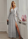 LONG SLEEVE V-NECK SPLIT PARTY DRESS