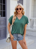 V-NECK SOLID COLOR LOOSE SHORT SLEEVE T-SHIRT