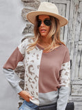 FASHION SPLICED CONTRAST CREWNECK PULLOVER SWEATER