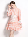 HOLLOW LONG-SLEEVED SHORT DRESS
