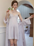 THIN TWO-PIECE HOME LONG SLEEVE V-NECK NIGHTGOWN