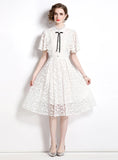 A-LINE WHITE LACE BUTTON DRESS