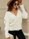 FASHION SOLID COLOR BUBBLE SLEEVE V-NECK SWEATER COAT