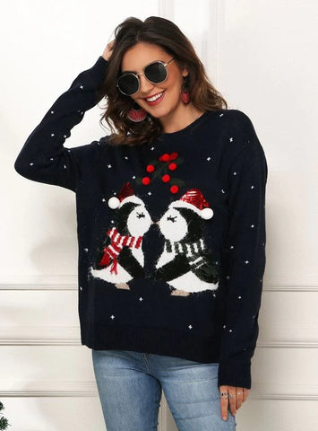 CLASSY JACQUARD LOOSE LONG SLEEVE CHRISTMAS SWEATER