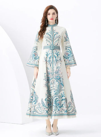 PALACE TRUMPET SLEEVE PRINTED LONG DRESS