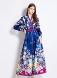 RETRO PRINTED SHIRT LANTERN LONG SLEEVE DRESS