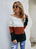 STYLISH COLLAR SPLICING MULTI-COLOR SWEATER