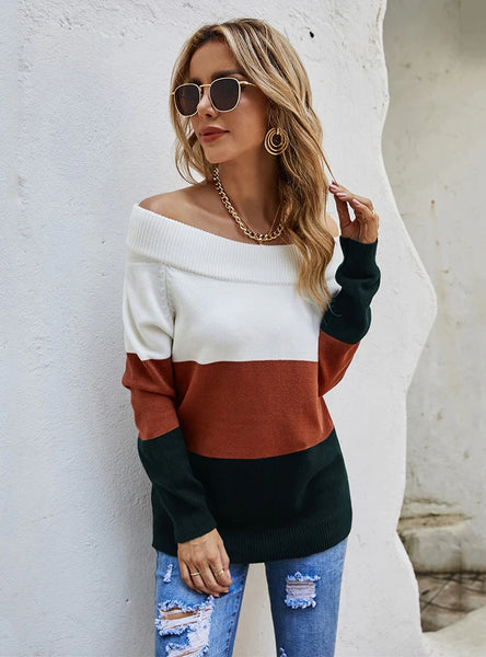 STYLISH COLLAR SPLICING MULTI-COLOR SWEATER