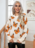 CLASSY LOOSE BUTTERFLY JACQUARD SWEATER